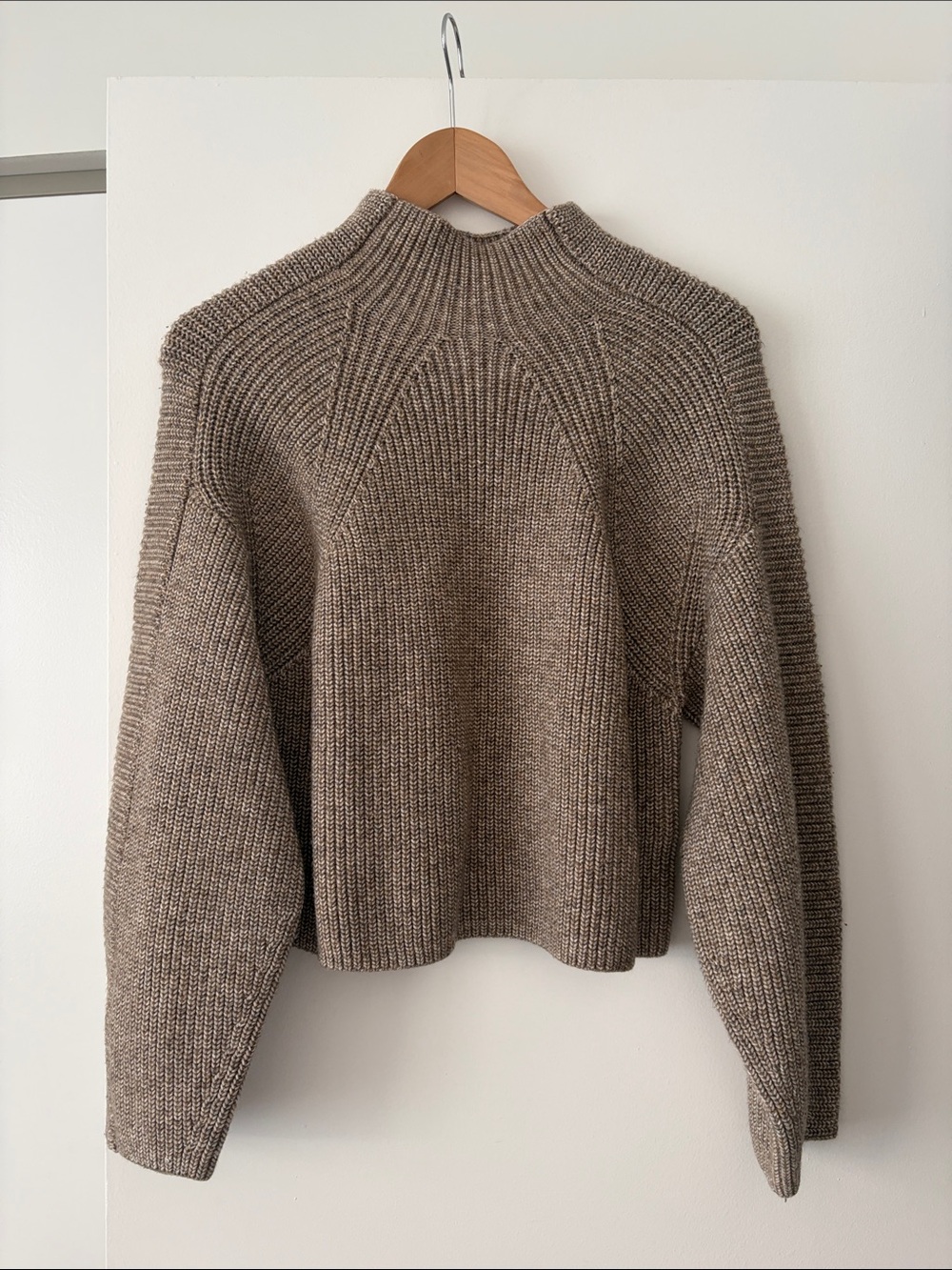 H&M Taupe Ribbed Cowl-Neck Sweater